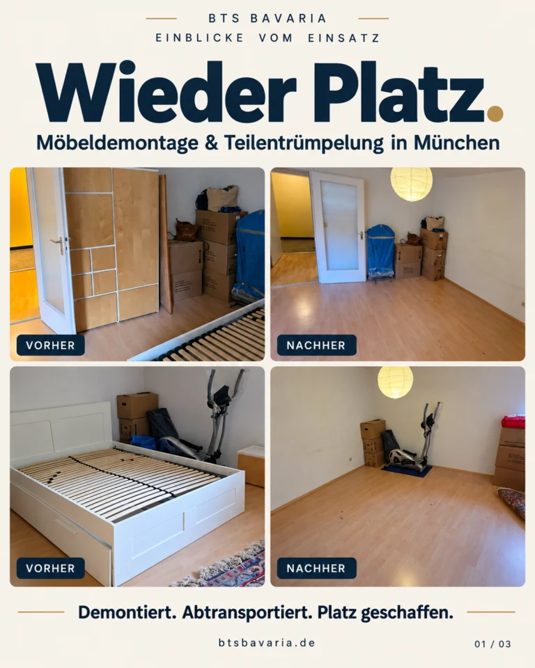 Teilentrümpelung in München-Haidhausen: Bett und Schrank demontiert