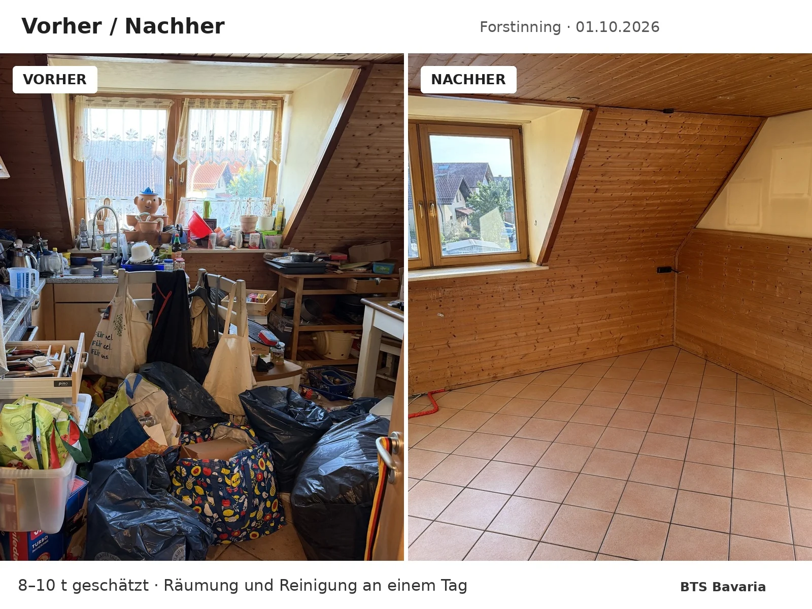 Küche vor und nach der Entrümpelung und Reinigung in Forstinning